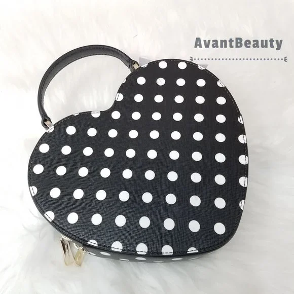 NWT Kate Spade New York Love Shack Heart Crossbody in Polka Dot Black & White
